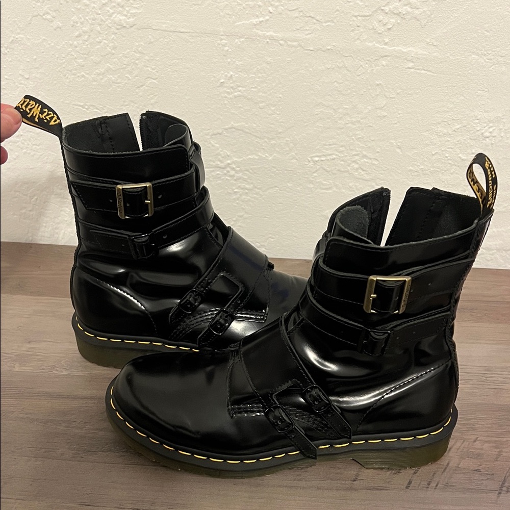Dr Martens Black Leather Buckle Boots